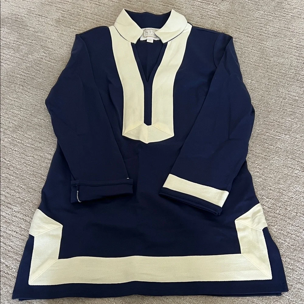 Sail to Sable Navy and Cream Tunic Top - Picture 1 of 2